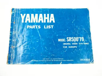 Yamaha SR500 1979 Type 2J4 3H0 Teilekatalog Spare Parts List Ersatzteilliste