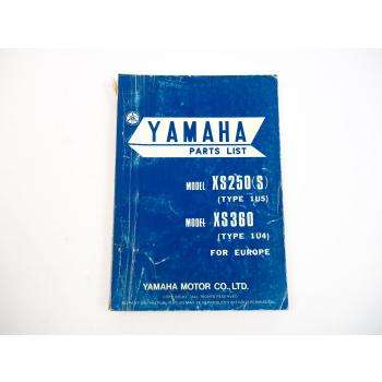 Yamaha XS250S 1U5 XS360 1U4 12/1976 Ersatzteilkatalog Parts list Ersatzteilliste