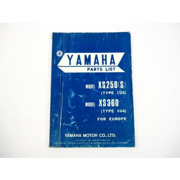 Yamaha XS250S 1U5 XS360 1U4 Ersatzteilkatalog Parts list Ersatzteilliste 12/1976