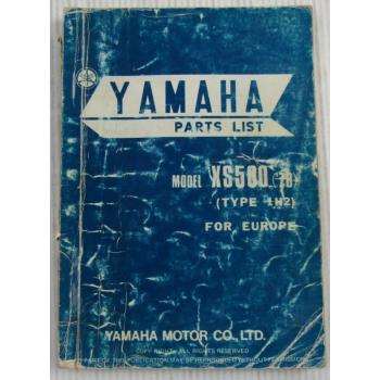 Yamaha XS500 Model Year 1978 Type 1H2 for Europe Spare Parts List Catalog