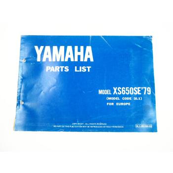Yamaha XS650SE Model Year 01/1979 Type 3L1 for Europe Spare Parts List Catalog