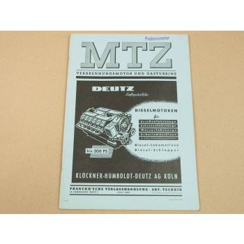 Zeitschrift MTZ Deutz Dieselmotoren für Straßenfahrzeuge Schienenfahrzeuge 1957