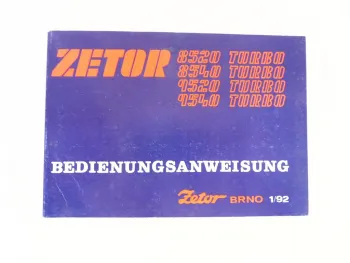Zetor 8520 8540 9520 9540 Turbo Traktor Betriebsanleitung Bedienung Wartung 1992