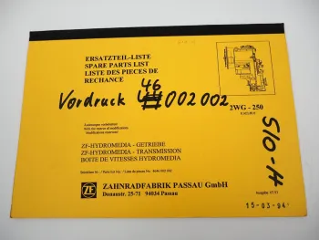 ZF 2WG-250 Hydromedia Getriebe Ersatzteilliste Kaelble Parts List 07/1993