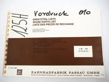 ZF 4 WG-200 Hydromedia Getriebe Ersatzteilliste Zettelmeyer Parts List 05/1989