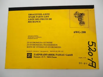 ZF 6 WG-200 Getriebe Ersatzteilliste Potain Poclain Faun O&K Parts List 05/1996