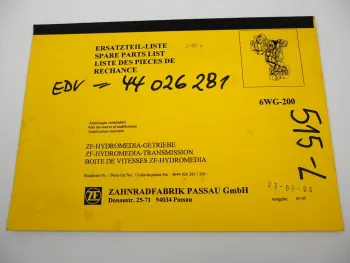 ZF 6 WG-200 Getriebe Ersatzteilliste Potain Poclain Faun O&K Parts List 09/1995