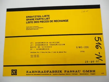 ZF 6 WG-200 Getriebe Ersatzteilliste Potain Poclain PPM Krane Parts List 4/1992