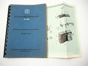 ZF A-205 A205 Betriebsanleitung Ersatzteilliste Montage Schlepper Triebwerk 1960