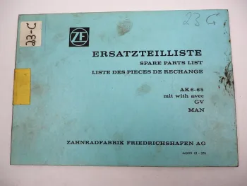ZF AK 6-65 Allklauen Sechsgang Getriebe mit GV Ersatzteilliste MAN Parts List 76