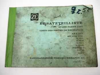 ZF AK 6-70/3 Allklauen Sechsgang Getriebe mit GV N NMV Ersatzteilliste MAN 08/76