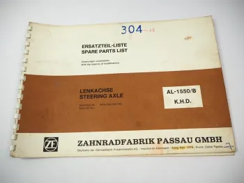 ZF AL-1550/B Lenkachse Steering Axle Ersatzteilliste Deutz Parts List 1976
