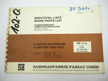 ZF AP-11/L Achse Ersatzteilliste IHC Frisch MF Hanomag Joy Ville Gozet 04/1976