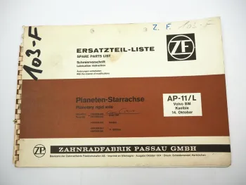 ZF AP-11/L Planetenachse Ersatzteilliste Volvo BM Kaelble 14. Oktobar 10/1974