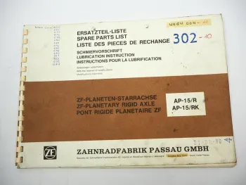 ZF AP-15/R RK Starrachse Ersatzteilliste IHC Kockum-Landsverk Parts List 12/79