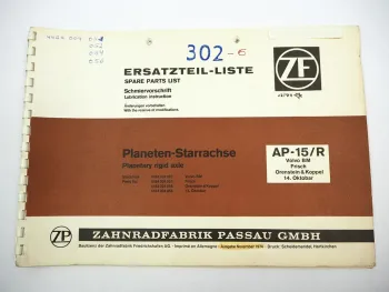ZF AP-15/R Starrachse Ersatzteilliste Volvo BM Frisch O&K 14. Oktobar 11/1974