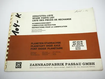 ZF AP-20/R S Planeten Achse Ersatzteilliste Hanomag Frisch MF Benati 02/1978