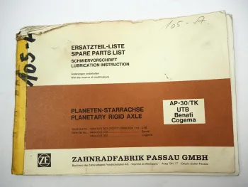ZF AP-30/TK Planetenstarrachse Ersatzteilliste UTB Benati Cogema Parts List 1977