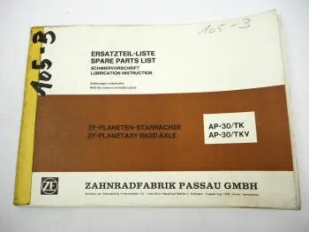 ZF AP-30/TK TKV Starrachse Ersatzteilliste UTB Benati Cogema Parts List 08/1979