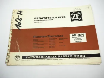 ZF AP-9/H Achse Ersatzteilliste Zettelmeyer Kaelble Werklust Bolinder-Munktell