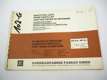 ZF AP-9/H/L Achse Ersatzteilliste MF Hanomag Zettelmeyer O&K UTB Vandel-Steiger
