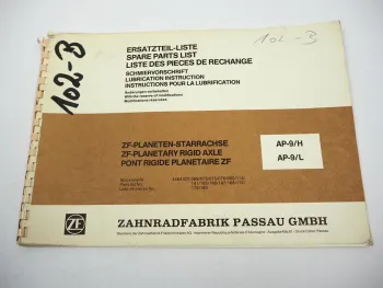 ZF AP-9/H/L Achse Ersatzteilliste MF Hanomag Zettelmeyer O&K UTB Vandel-Steiger