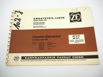 ZF AP-9/H/L Achse Ersatzteilliste Volvo-BM O&K Valmet Oy 14. Oktobar Kokum 1974