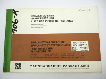 ZF APL-1551 1552/A1K Lenkachse Ersatzteilliste Schlüter Eicher John Deerer Deutz