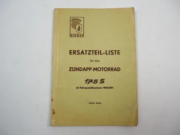 Zündapp 175 S Motorrad Ersatzteilliste Ersatzteilkatalog 1956