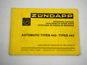 Zündapp Automatic Mofa Moped Typ 442 Ersatzteilliste Ersatzteilkatalog 1975