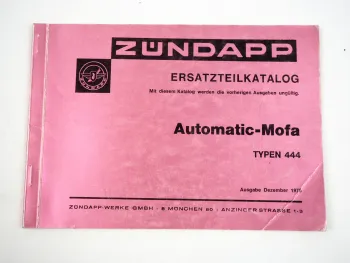 Zündapp Automatic Mofa Typ 444 Ersatzteilliste Ersatzteilkatalog 1975