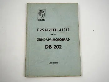 Zündapp DB 202 Motorrad Ersatzteilliste Ersatzteilkatalog 1952