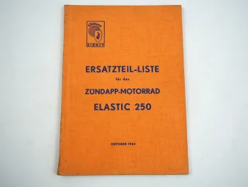 Zündapp Elastic 250 Motorrad Ersatzteilliste Ersatzteilkatalog 1954