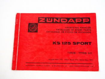 Zündapp KS125 Sport Typ 521 Motorrad Ersatzteilliste Ersatzteilkatalog 1975