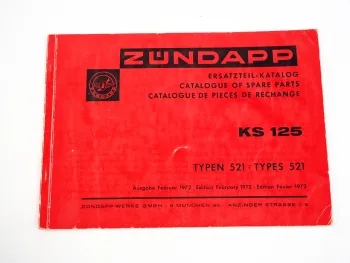 Zündapp KS125 Typ 521 Motorrad Ersatzteilliste Ersatzteilkatalog 1972