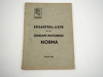 Zündapp Norma Motorrad Ersatzteilliste Ersatzteilkatalog 1952