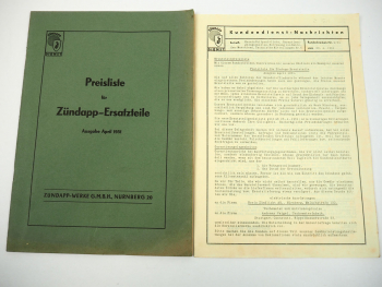 Zündapp Preisliste Ersatzteile April 1951 u Rundschreiben Nr. 2/51