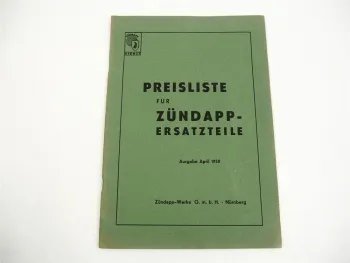 Zündapp Preisliste Ersatzteile Motorrad und stationäre Anlagen 1950