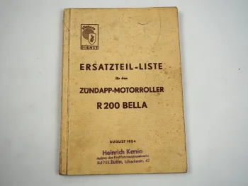 Zündapp R200 Bella Motorroller Ersatzteilliste Ersatzteilkatalog 1954
