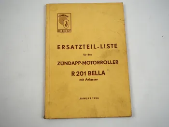 Zündapp R201 Bella Motorroller Ersatzteilliste Ersatzteilkatalog 1956