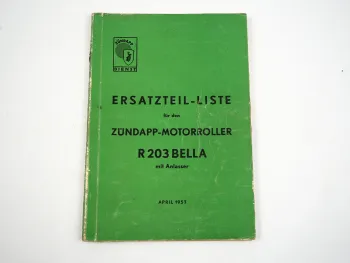 Zündapp R203 Bella Motorroller Ersatzteilliste Ersatzteilkatalog 1957