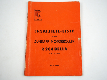 Zündapp R204 Bella Motorroller Ersatzteilliste Ersatzteilkatalog 1958