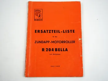Zündapp R204 Bella Motorroller Ersatzteilliste Ersatzteilkatalog 1958