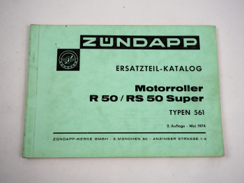 Zündapp R50 RS50 Super Motorroller Typen 561 Ersatzteilliste Ersatzteilkatalog 1974